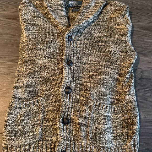 Polo Ralph Lauren Men's Small Heathered Gray Green Shawl Cardigan Sweater - Picture 3 of 9